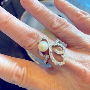 Bold Genuine Pearl and CZ Ring in Sterling Silver
